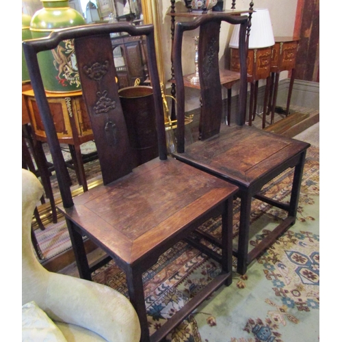 214 - Pair of Antique Oriental Hardwood Side Chairs Finely Carved and Constructed Full Size