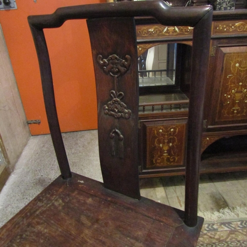 214 - Pair of Antique Oriental Hardwood Side Chairs Finely Carved and Constructed Full Size