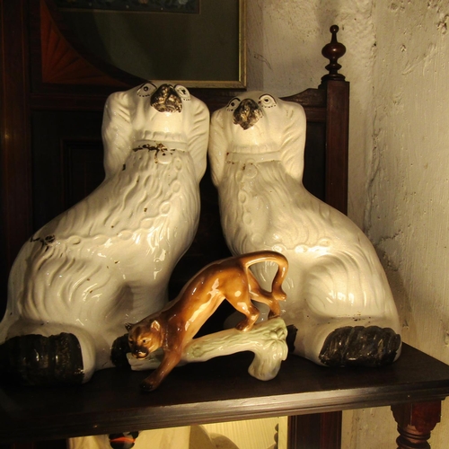 217 - Pair of Victorian Staffordshire Spaniel Dog Figures with Another and Vintage Porcelain Figure of Pum... 