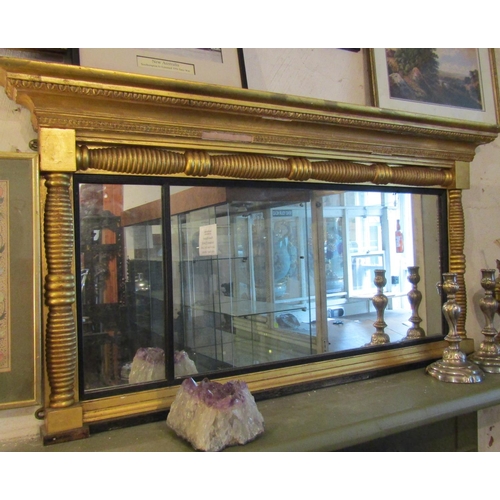 220 - Regency Gilded Overmantle Mirror Rectangular Form Approximately 4ft Wide