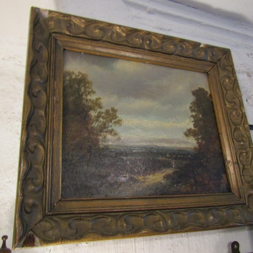 221 - Victorian School Countryside Scene with Trees Oil on Canvass Approximately 10 Inches High x 12 Inche... 