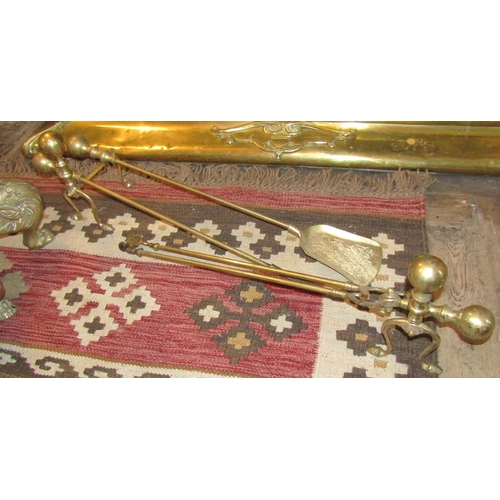 226 - Set of Three Cast Brass Fire Irons with Rests