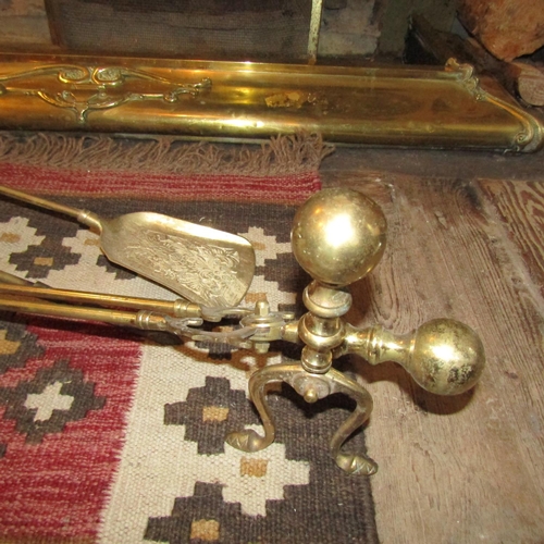 226 - Set of Three Cast Brass Fire Irons with Rests