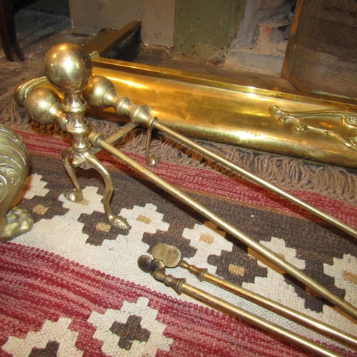 226 - Set of Three Cast Brass Fire Irons with Rests