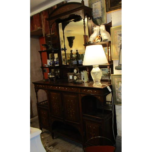 232 - Victorian Rosewood Marquetry Decorated Side Cabinet Inset Mirror Back Attractively Detailed Good Ori... 