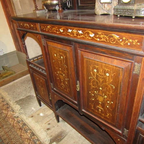 232 - Victorian Rosewood Marquetry Decorated Side Cabinet Inset Mirror Back Attractively Detailed Good Ori... 