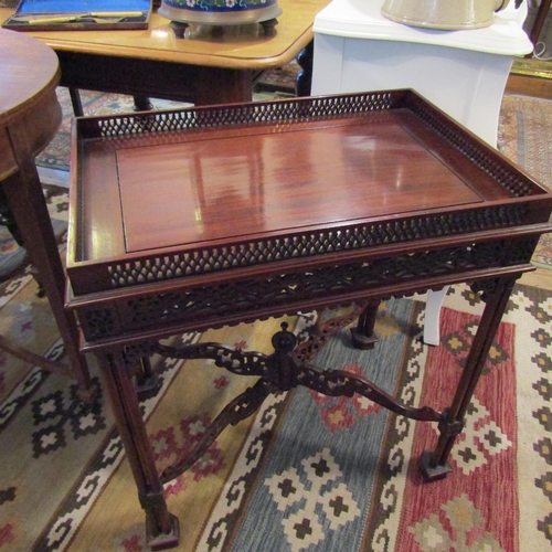 235 - Chippendale Mahogany Silver Table Full Galleried Well Carved Stretcher Below Approximately 31 Inches... 