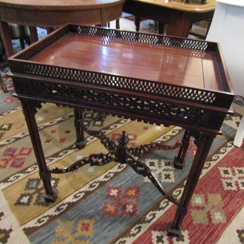 235 - Chippendale Mahogany Silver Table Full Galleried Well Carved Stretcher Below Approximately 31 Inches... 