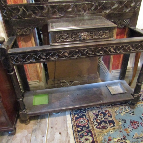 241 - Victorian Carved Oak Hall Stand with Inset Mirror Plate Approximately 4ft 6 Inches Wide x 7ft 6 Inch... 