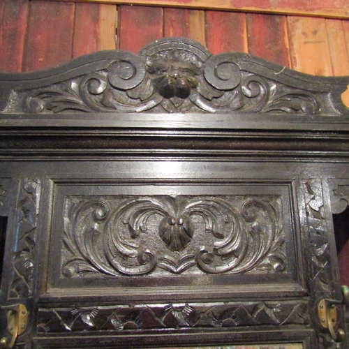 241 - Victorian Carved Oak Hall Stand with Inset Mirror Plate Approximately 4ft 6 Inches Wide x 7ft 6 Inch... 