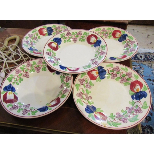 242 - Set of Five Spongeware Country Dishes Good Original Condition Each Approximately 10 Inches Diameter