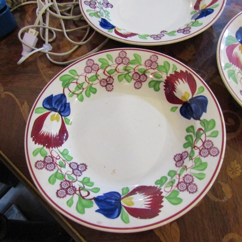 242 - Set of Five Spongeware Country Dishes Good Original Condition Each Approximately 10 Inches Diameter