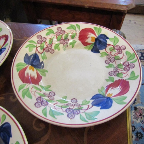 242 - Set of Five Spongeware Country Dishes Good Original Condition Each Approximately 10 Inches Diameter