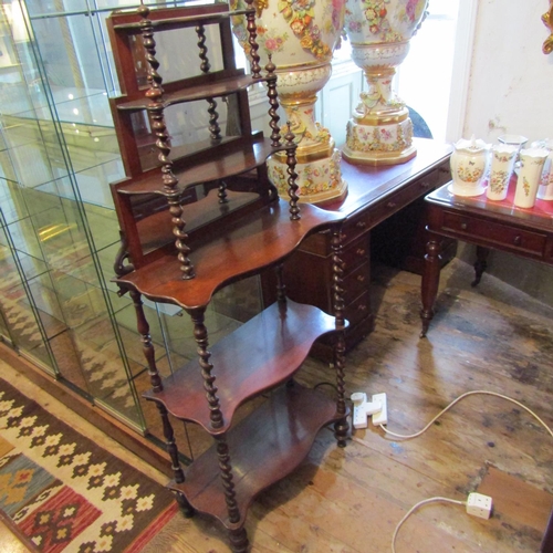 244 - Victorian Rosewood Whatnot Inset Mirrored Back Barley Twist Side Supports Approximately 5ft 8 Inches... 