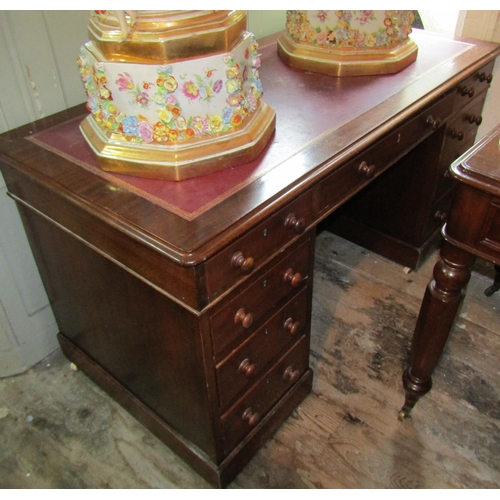 245 - Early Victorian Mahogany Twin Pedestal Desk Inset Gilt Tooled Leather Top Above Nine Drawers Approxi... 