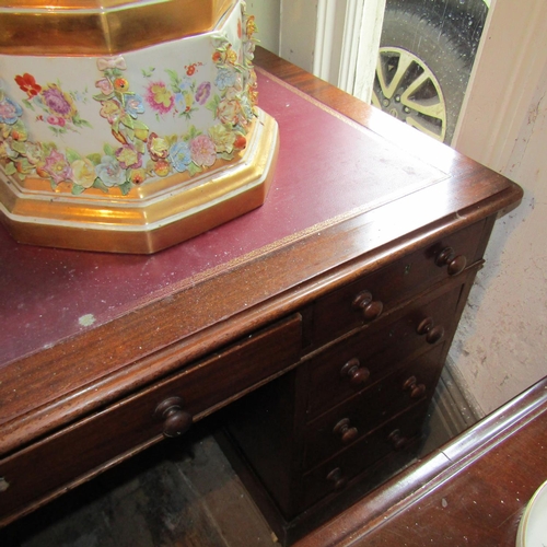 245 - Early Victorian Mahogany Twin Pedestal Desk Inset Gilt Tooled Leather Top Above Nine Drawers Approxi... 