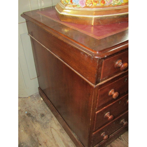 245 - Early Victorian Mahogany Twin Pedestal Desk Inset Gilt Tooled Leather Top Above Nine Drawers Approxi... 