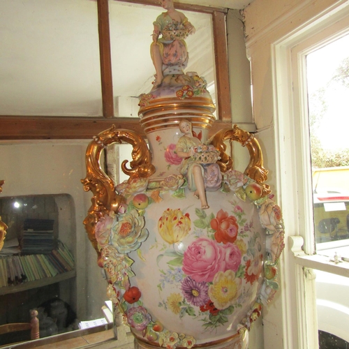 246 - Pair of Imposing Continental Porcelain Urns Each Approximately 4ft 6 Inches High Attractively Detail... 