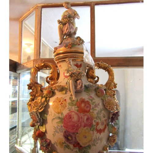 246 - Pair of Imposing Continental Porcelain Urns Each Approximately 4ft 6 Inches High Attractively Detail... 