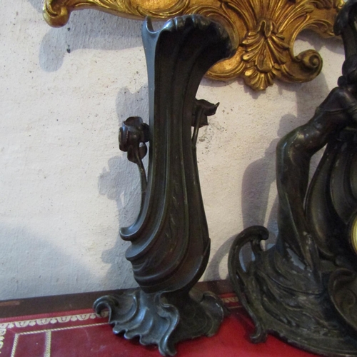 248 - Art Nouveau Three Piece Clock Suite Figural Decoration Tallest Approximately 20 Inches High