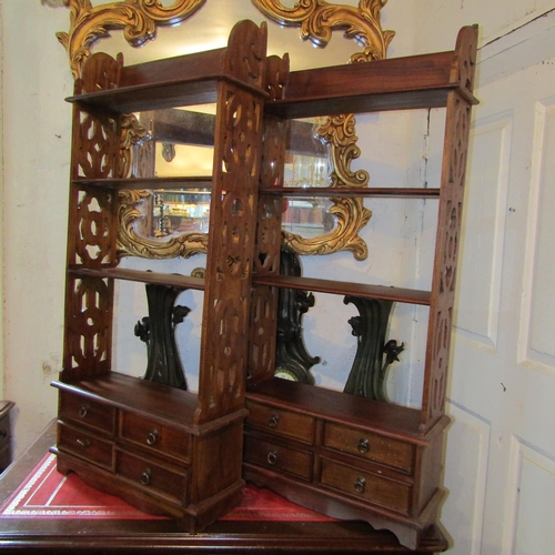 250 - Pair of Mahogany Hanging Shelves with Drawers to Base Each Approximately 22 Inches Wide x 4ft High