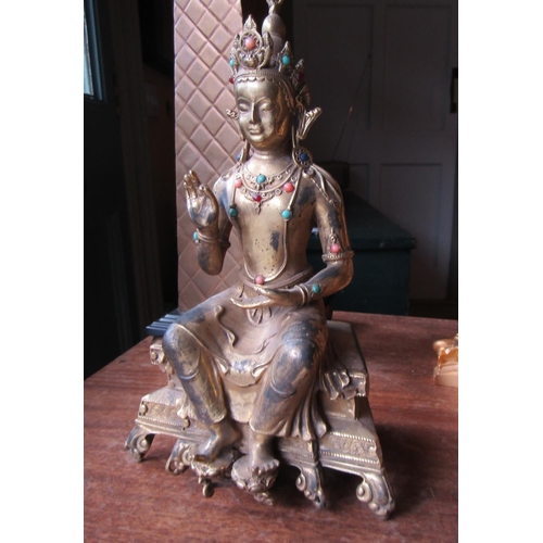 253 - Eastern Gilded Bronze Figure Seated Deity Attractively Detailed 9 Inches High