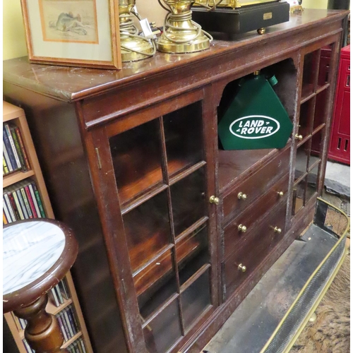 Mahogany Floor Twin Glazed Doors Three Drawers to Centre Section Approximately 5ft Wide x 4ft High