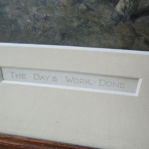 40 - The Day's Work Done Old Coloured Engraving Framed Approximately 20 Inches High x 24 Inches Wide