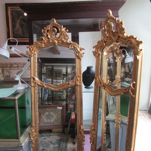 42 - Pair of Gilded Pier Mirrors Attractively Detailed Upper Cartouchee Decoration Each Approximately 6ft... 