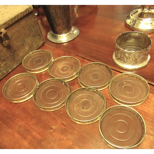 Set of Eight Silver Plated Wine Goblet Coasters and Silver Plated Wine  Bottle Coaster Nine Pieces in