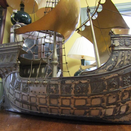 578 - Silver Galleon with Gilded Silver Sails Approximately 9 Inches Long Attractively Detailed