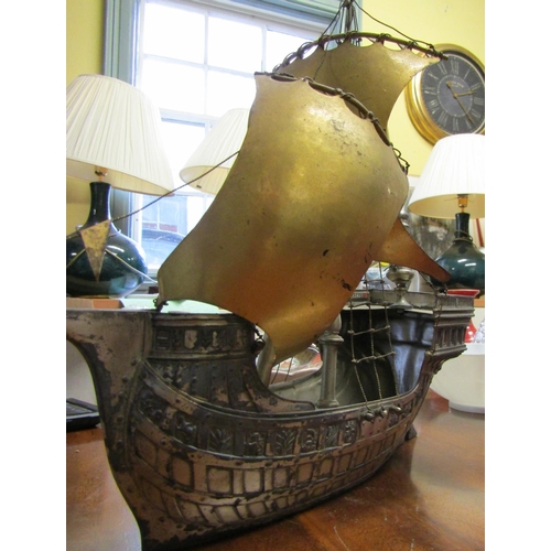 578 - Silver Galleon with Gilded Silver Sails Approximately 9 Inches Long Attractively Detailed