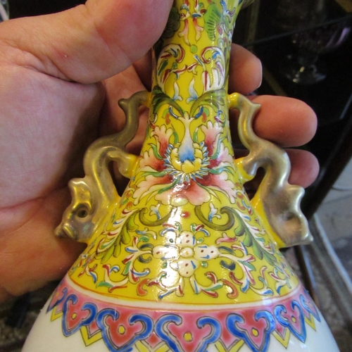 58 - Oriental Shaped Form Vase with Decorative Court Scene and Gilded Side Decorations Approximately 12 I... 