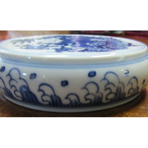 582 - Oriental Porcelain Brush Ink Dropper Blue and White Approximately 4 Inches Diameter