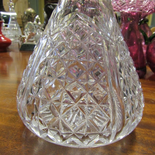 583 - Silver Collar Cut Crystal Shaped Formed Decanter with Original Stopper Approximately 13 Inches High