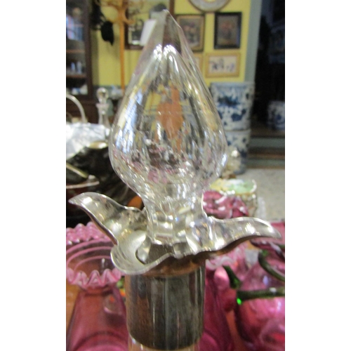 583 - Silver Collar Cut Crystal Shaped Formed Decanter with Original Stopper Approximately 13 Inches High