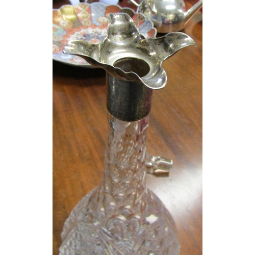 583 - Silver Collar Cut Crystal Shaped Formed Decanter with Original Stopper Approximately 13 Inches High