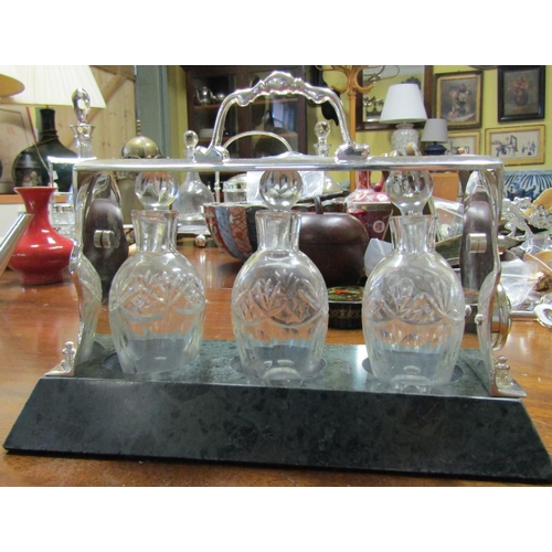 587 - Three Bottle Spirit Decanter Silver Plated with Key Attractively Detailed