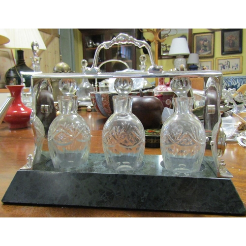 587 - Three Bottle Spirit Decanter Silver Plated with Key Attractively Detailed