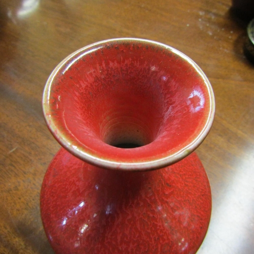 588 - Oriental Slinder Neck Red Ground Vase Unusual Form Approximately 7 Inches High