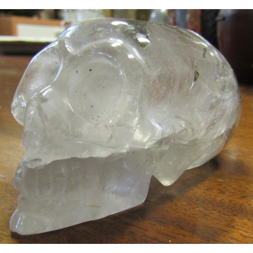 591 - Unusual Carved Quartz Momento Mori Skull Approximately 3 Inches Long