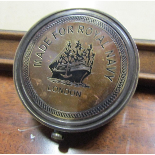 593 - Royal Navy Bronze Cased Compass Approximately 3 Inches Diameter Contained Within