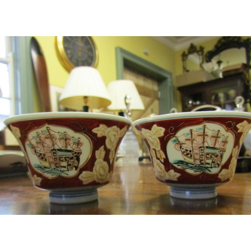 595 - Pair of Oriental Brush Washing Pots Flared Rim Form Each Approximately 3 Inches Diameter