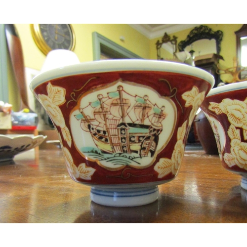 595 - Pair of Oriental Brush Washing Pots Flared Rim Form Each Approximately 3 Inches Diameter