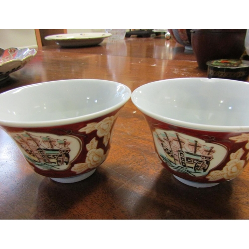 595 - Pair of Oriental Brush Washing Pots Flared Rim Form Each Approximately 3 Inches Diameter