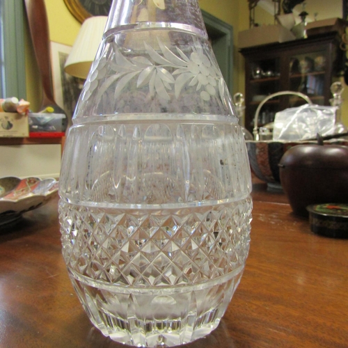 596 - Silver Collar Cut Crystal Decanter Etched Glass Decoration Approximately 12 Inches High Original Sto... 