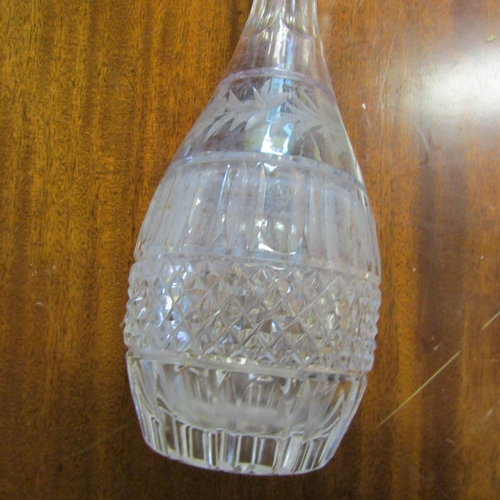 596 - Silver Collar Cut Crystal Decanter Etched Glass Decoration Approximately 12 Inches High Original Sto... 