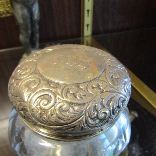 60 - Silver Top Desk Jar Approximately 3 Inches Diameter