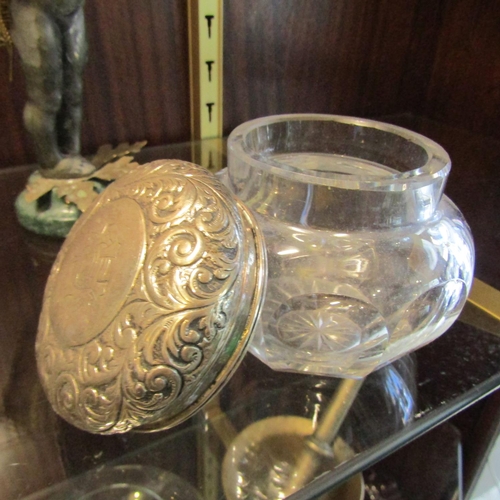 60 - Silver Top Desk Jar Approximately 3 Inches Diameter