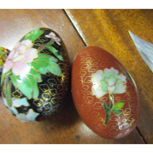 602 - Three Oriental Cloisonne Decorated Eggs